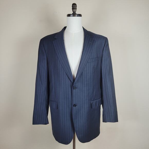 Jos A Bank Blazer Jacket 44L Black Blue Stripes Pinstripes Wool Work Office Suit - Picture 1 of 8